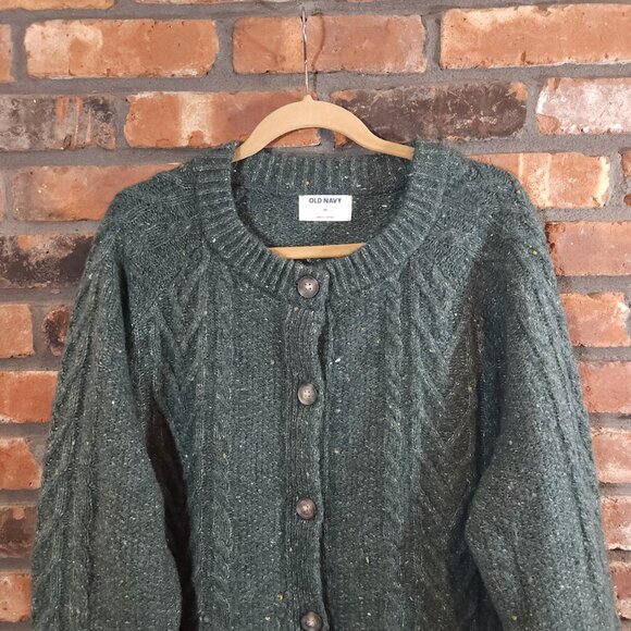 Old Navy Cropped Cableknit Cardigan Sweater in Green Christmas Preppy Women's 2X - Picture 4 of 7